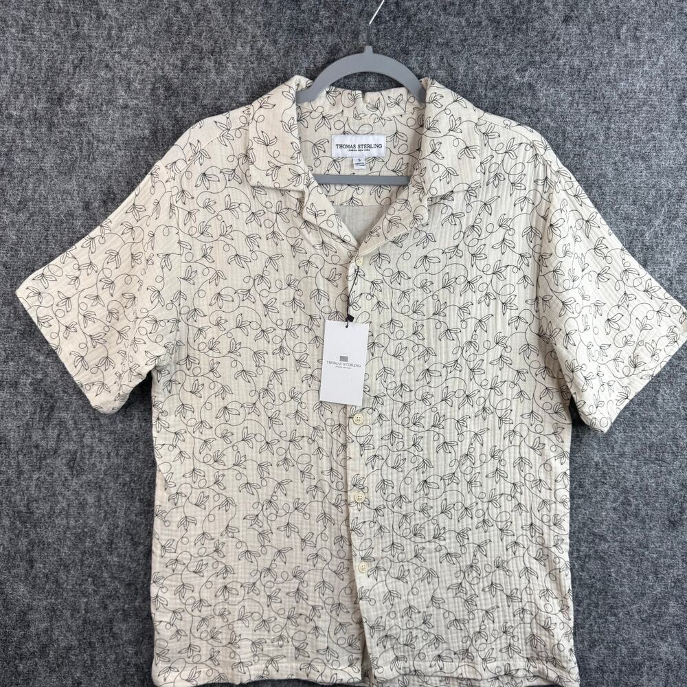 Thomas Sterling Men's Cotton Short Sleeve Button‎ Up Shirt Size Small Beige